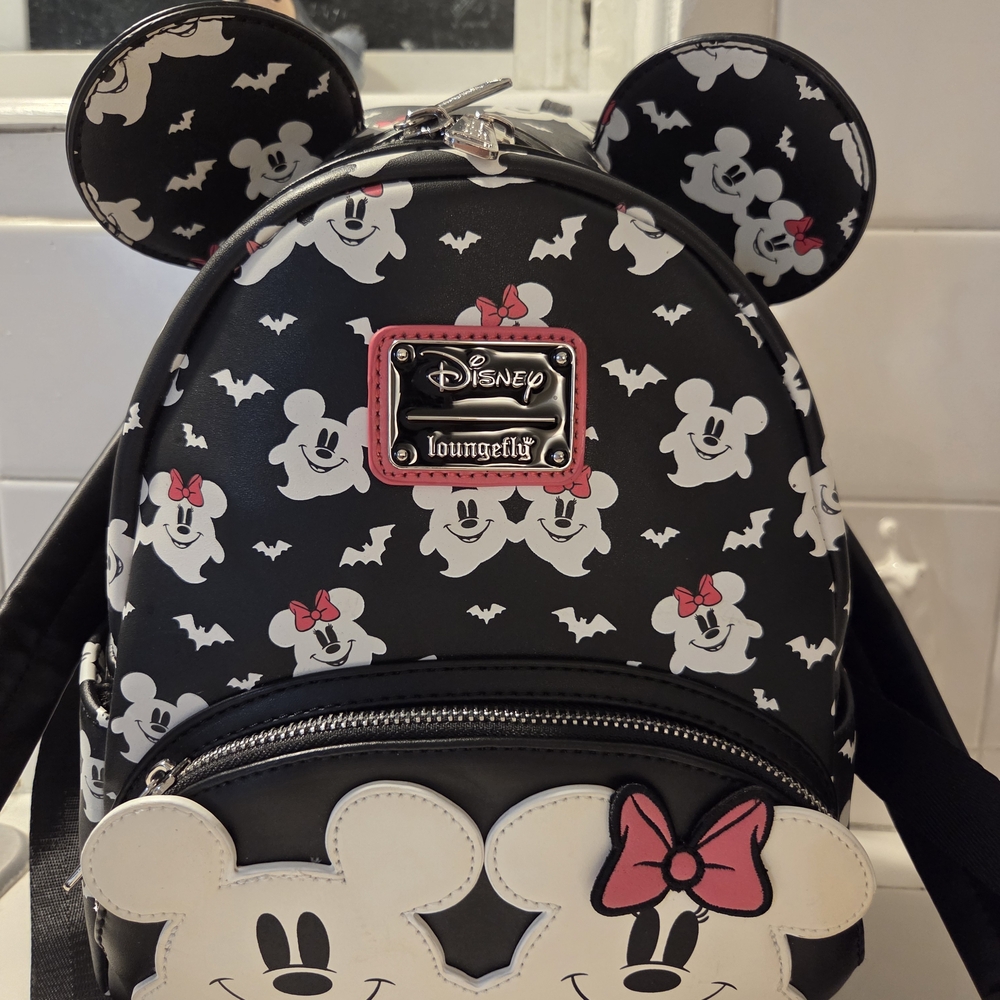Loungefly Disney Mickey & Minnie Mouse Ghostly Glow-in-the-Dark Mini Backpack - Picture 2 of 9
